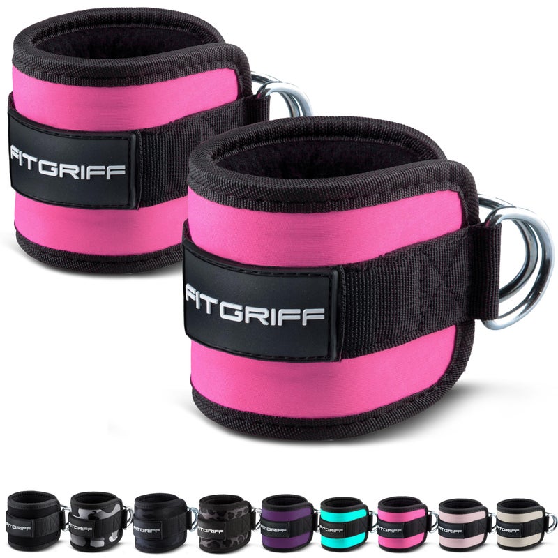 FitgriffÂ® Ankle Straps V1 for Cable Machine (2 Pieces) - Gym Workout Equipment - Leg Pulley Attachment, Kickback Straps (Pink) - Image 1